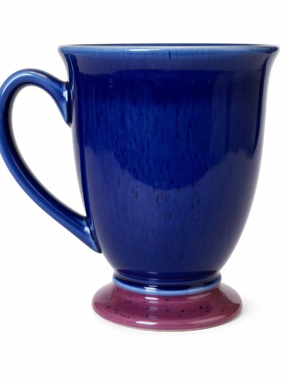 Denby England Footed Mug Navy Blue Exterior, Green Interior, Red Speckled Base